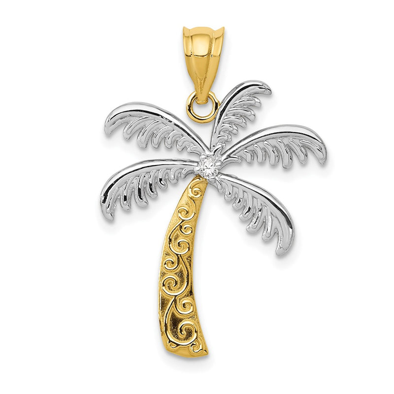 14k and Rhodium Diamond Palm Tree Pendant