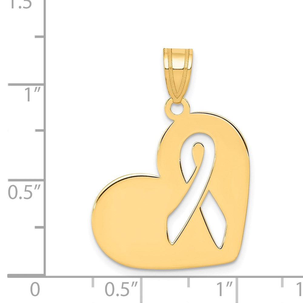 14k Yellow Gold Heart W/Cut Out Awareness Ribbon Charm