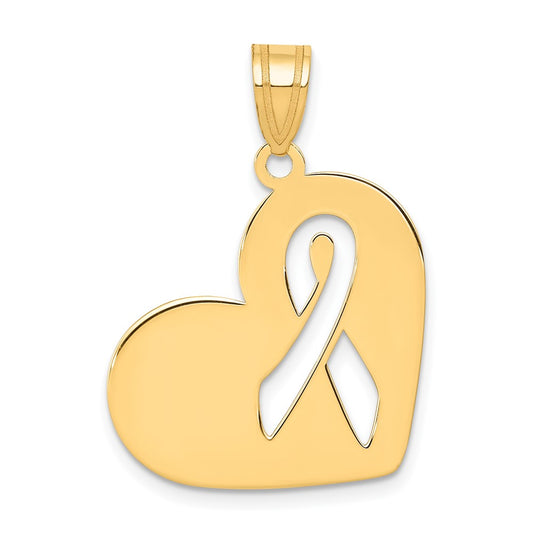 14k Yellow Gold Heart W/Cut Out Awareness Ribbon Charm