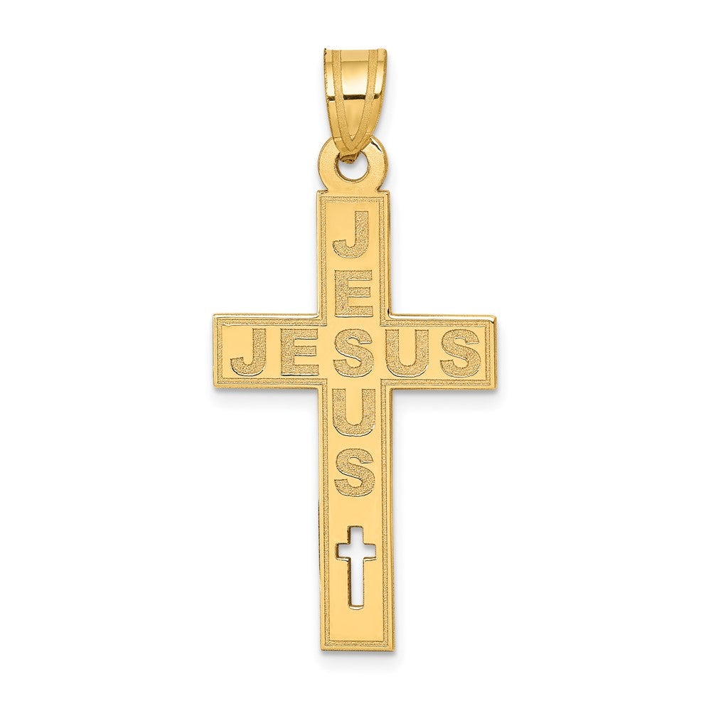 14k Yellow Gold Laser Cut JESUS Cross Charm