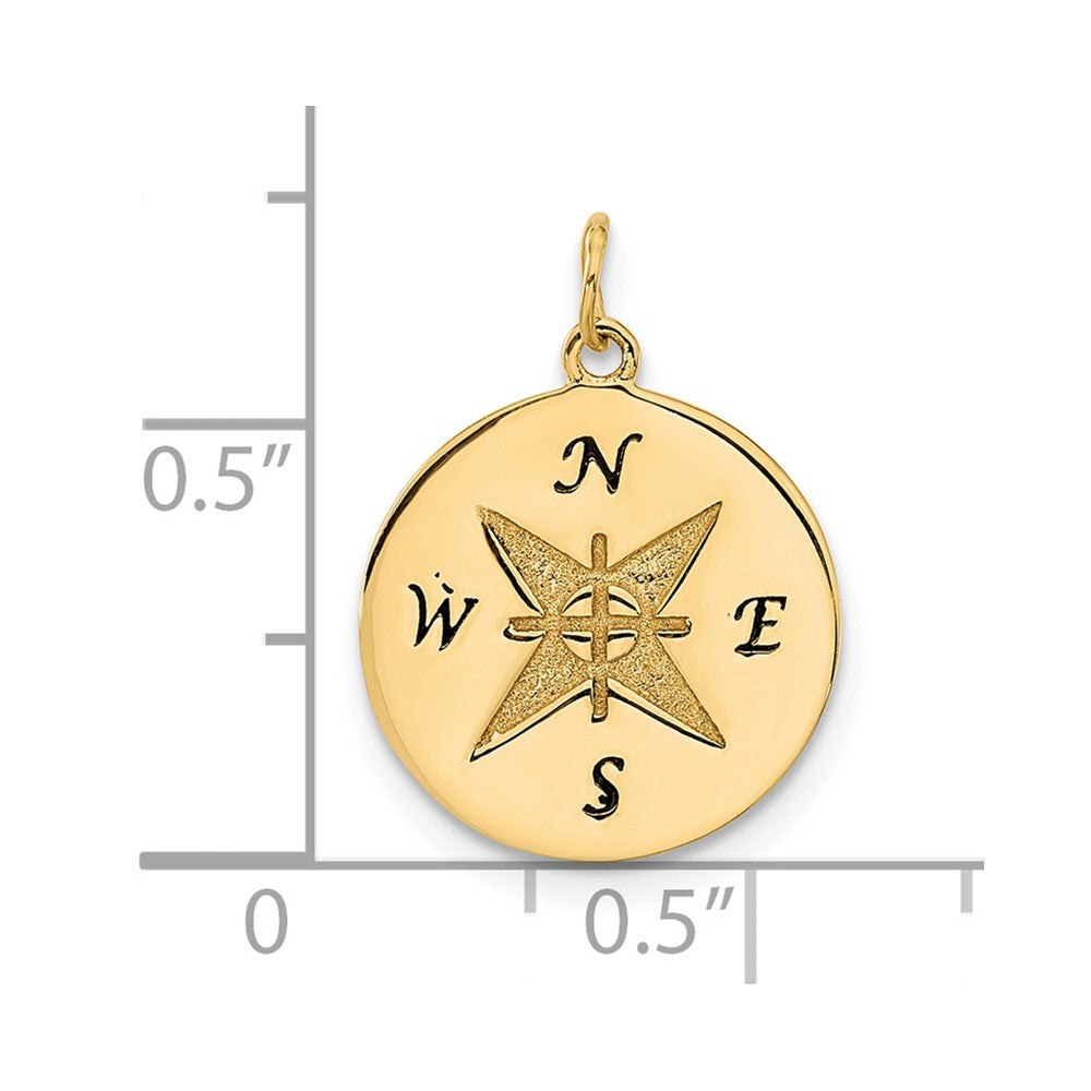 14k Yellow Gold Antiqued Compass Pendant