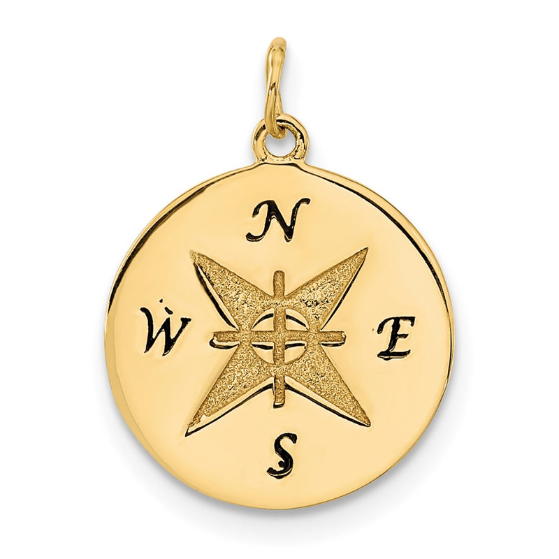 14k Yellow Gold Antiqued Compass Pendant