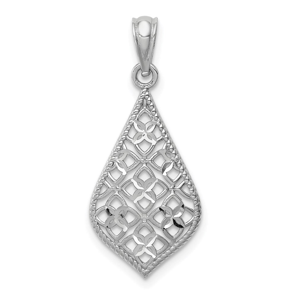 14k White Gold Diamond-cut Dangle Pendant