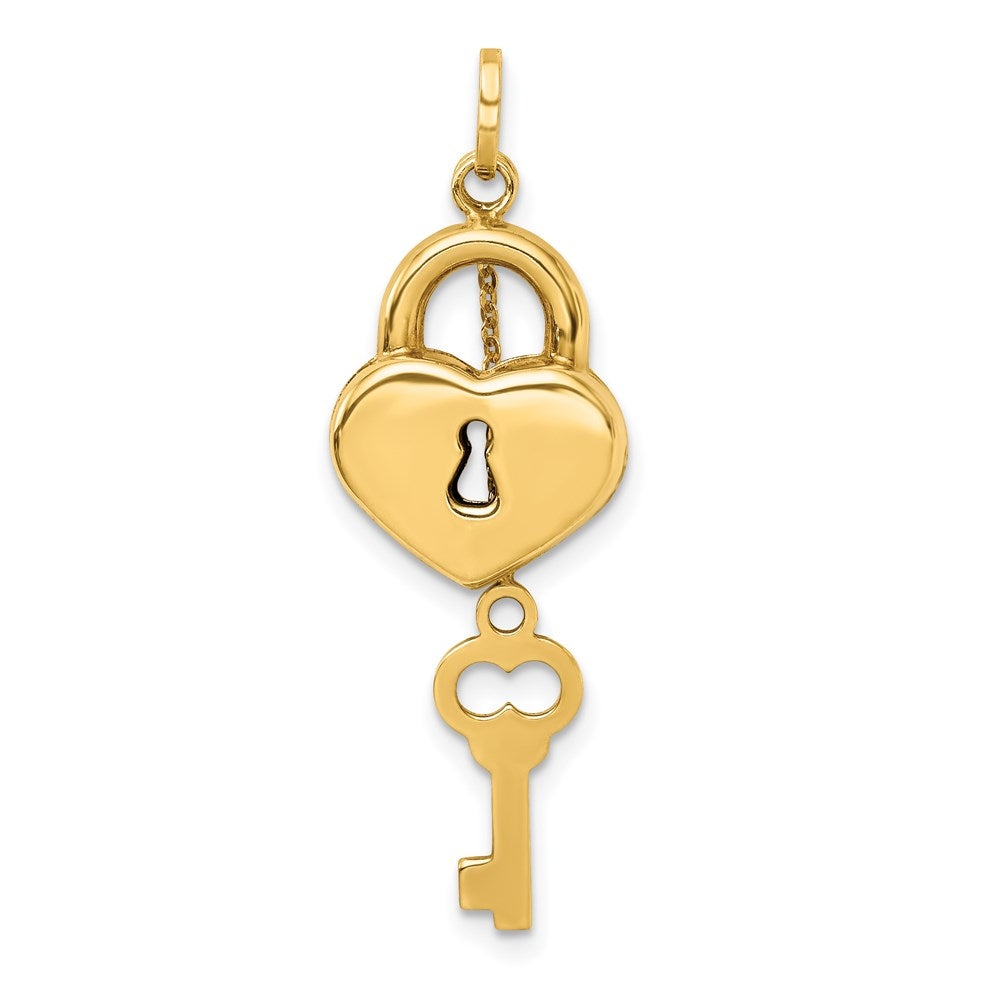 14k Yellow Gold Polished 3D Moveable Key and Lock Charm