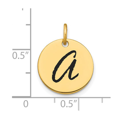 14k Yellow Gold Polished Black Enamel Letter A Initial Disk Charm
