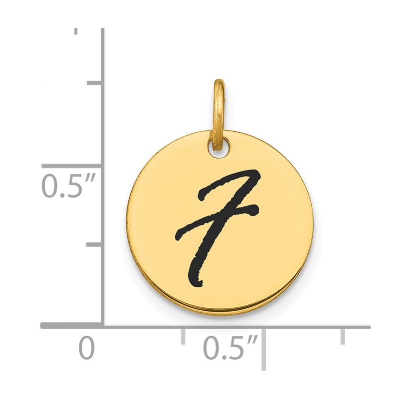 14k Yellow Gold Polished Black Enamel Letter F Initial Disk Charm