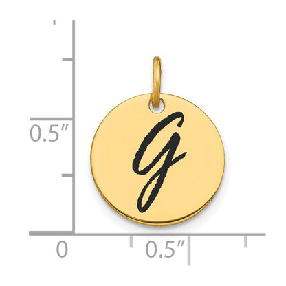 14k Yellow Gold Polished Black Enamel Letter G Initial Disk Charm