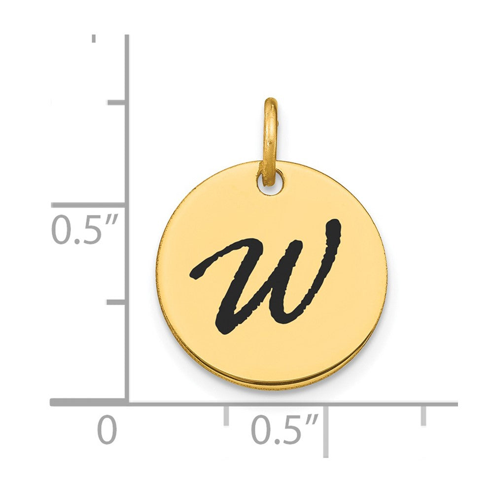 14k Yellow Gold Polished Black Enamel Letter W Initial Disk Charm