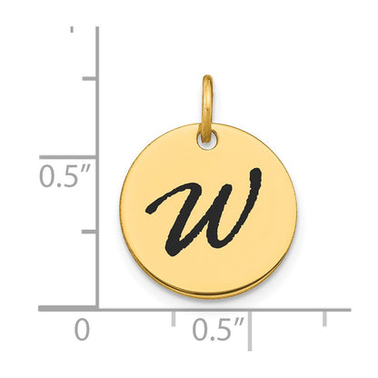 14k Yellow Gold Polished Black Enamel Letter W Initial Disk Charm
