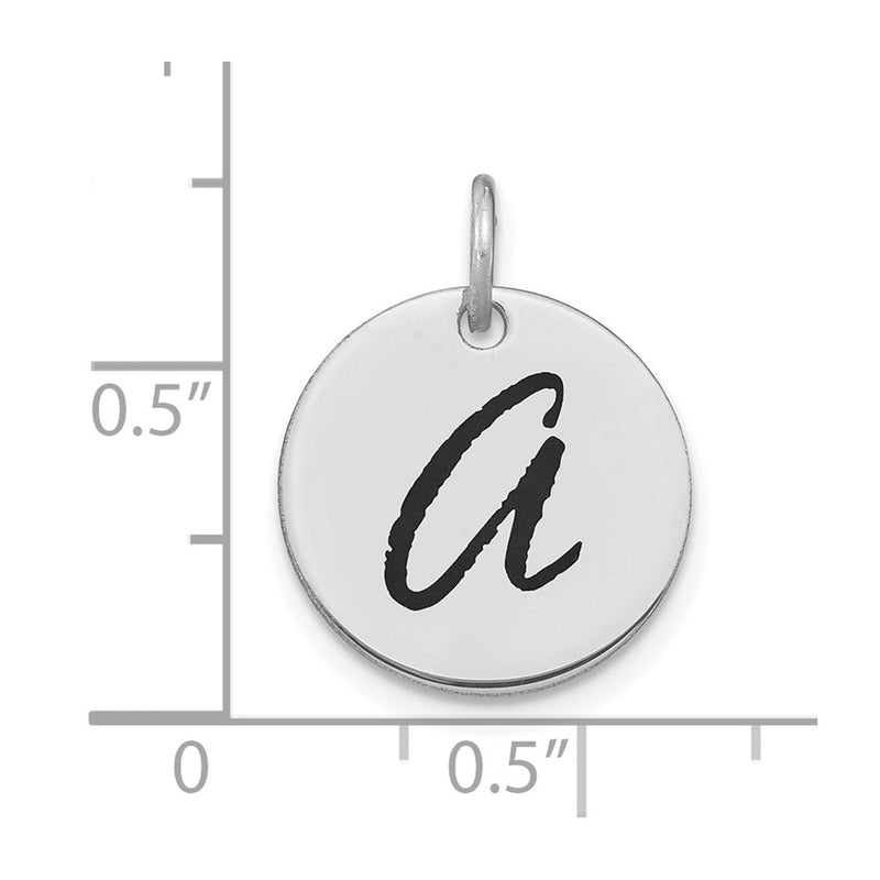 14k White Goldw Polished Black Enamel Letter A Initial Disk Charm
