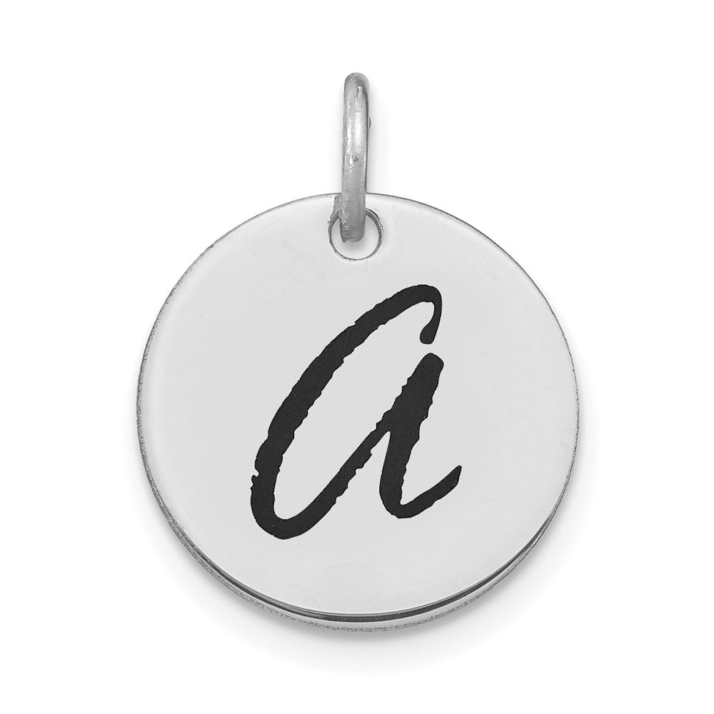 14k White Goldw Polished Black Enamel Letter A Initial Disk Charm