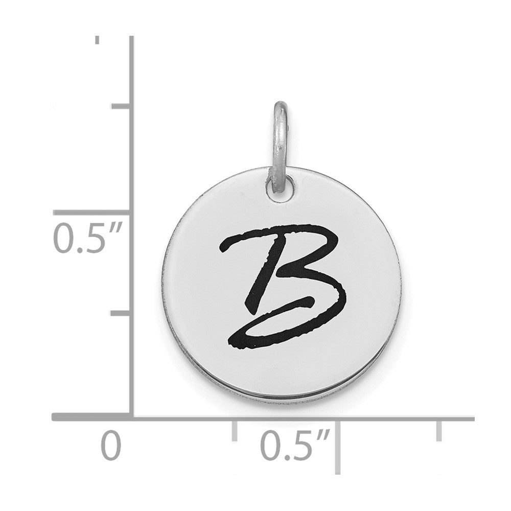 14k White Goldw Polished Black Enamel Letter B Initial Disk Charm