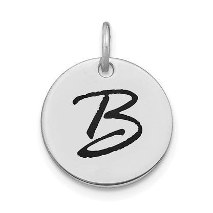 14k White Goldw Polished Black Enamel Letter B Initial Disk Charm