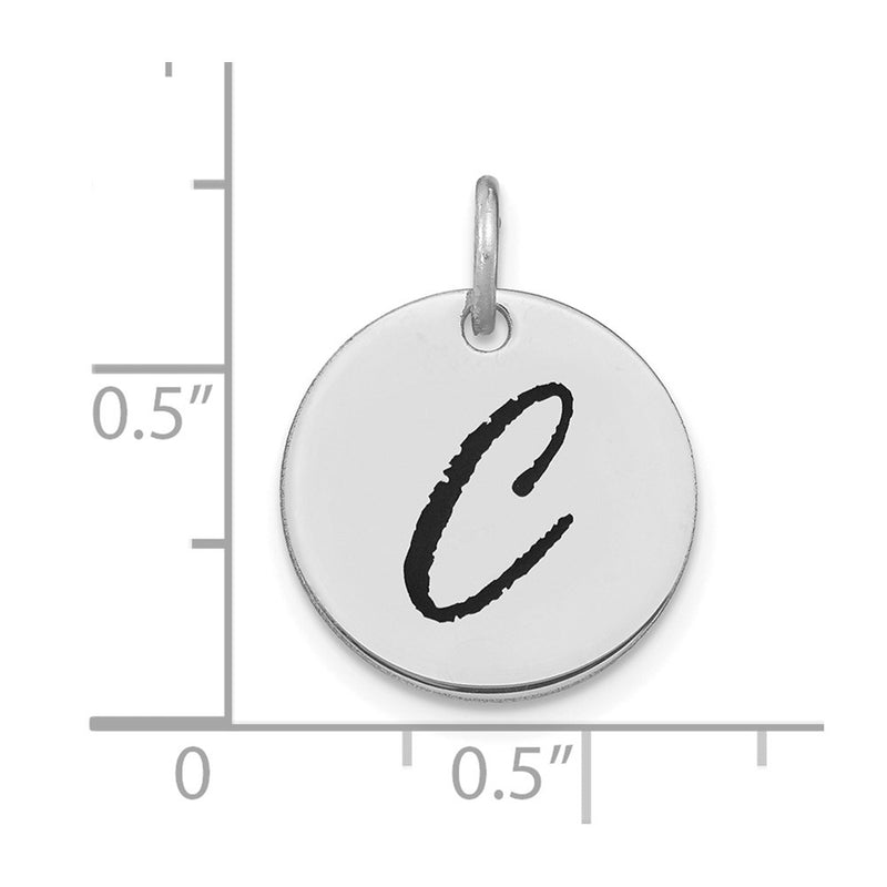 14k White Goldw Polished Black Enamel Letter C Initial Disk Charm