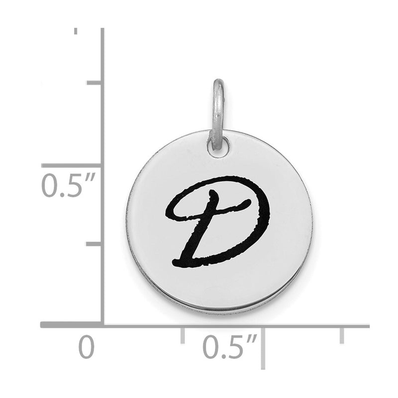14k White Goldw Polished Black Enamel Letter D Initial Disk Charm