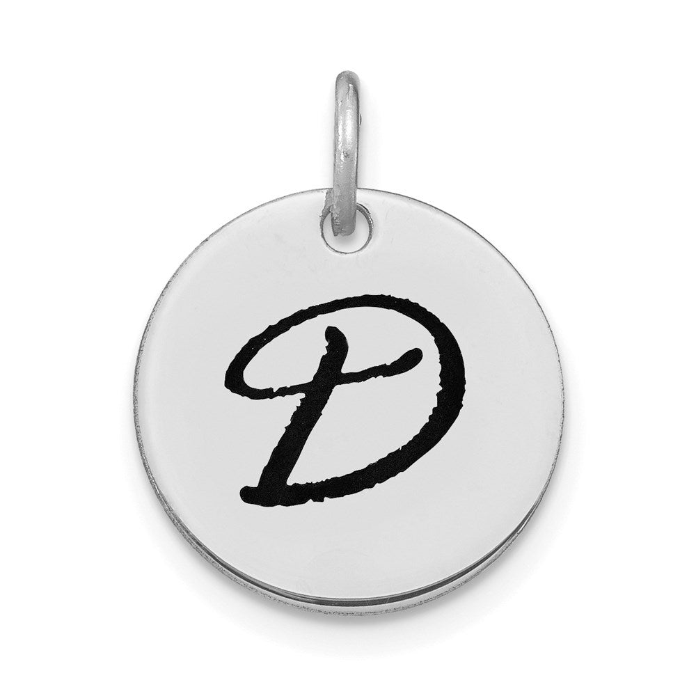 14k White Goldw Polished Black Enamel Letter D Initial Disk Charm