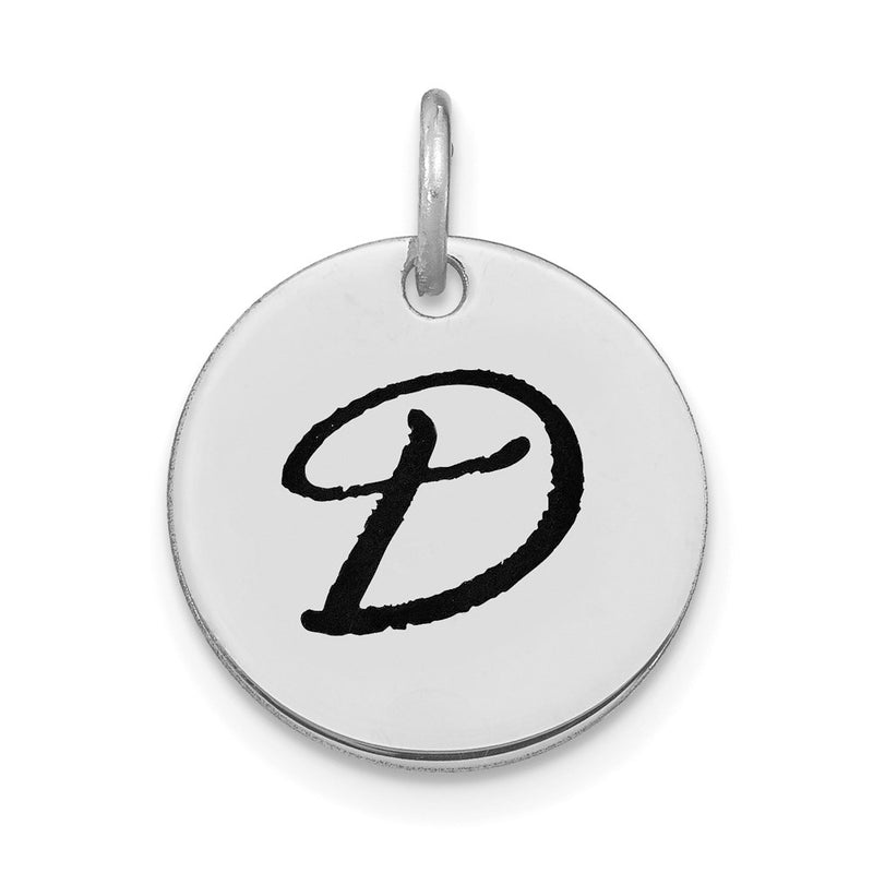 14k White Goldw Polished Black Enamel Letter D Initial Disk Charm