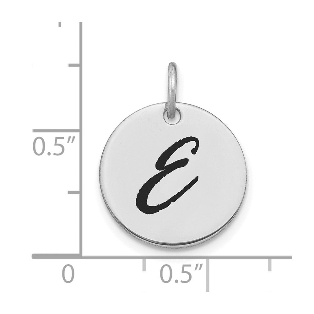 14k White Goldw Polished Black Enamel Letter E Initial Disk Charm