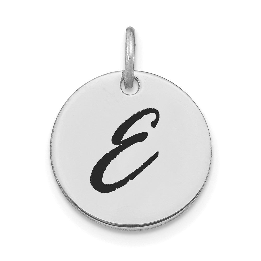 14k White Goldw Polished Black Enamel Letter E Initial Disk Charm
