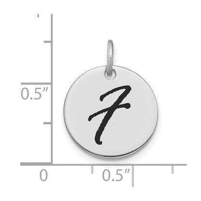 14k White Goldw Polished Black Enamel Letter F Initial Disk Charm