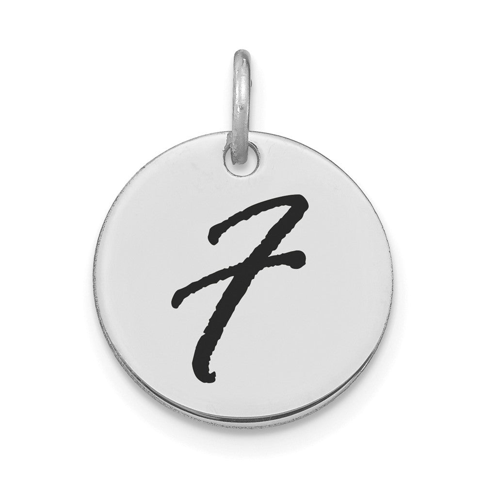 14k White Goldw Polished Black Enamel Letter F Initial Disk Charm