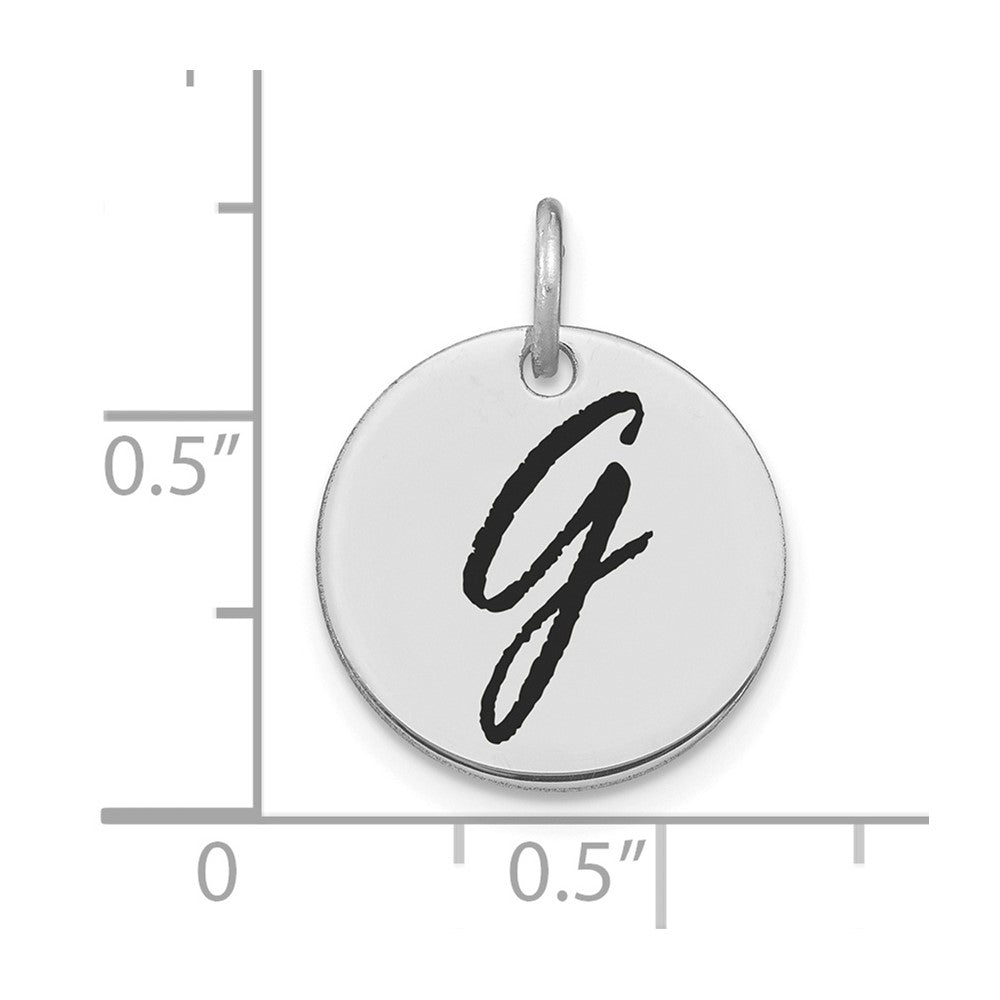 14k White Goldw Polished Black Enamel Letter G Initial Disk Charm