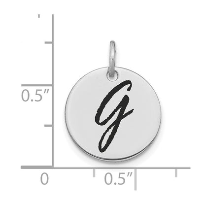 14k White Goldw Polished Black Enamel Letter G Initial Disk Charm