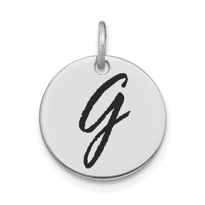 14k White Goldw Polished Black Enamel Letter G Initial Disk Charm