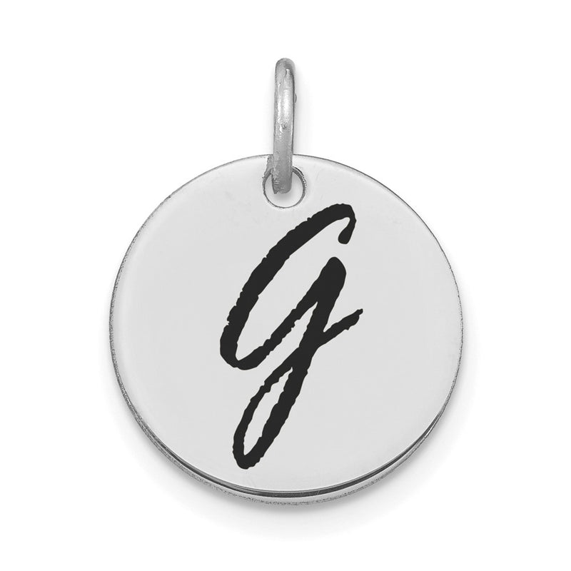 14k White Goldw Polished Black Enamel Letter G Initial Disk Charm