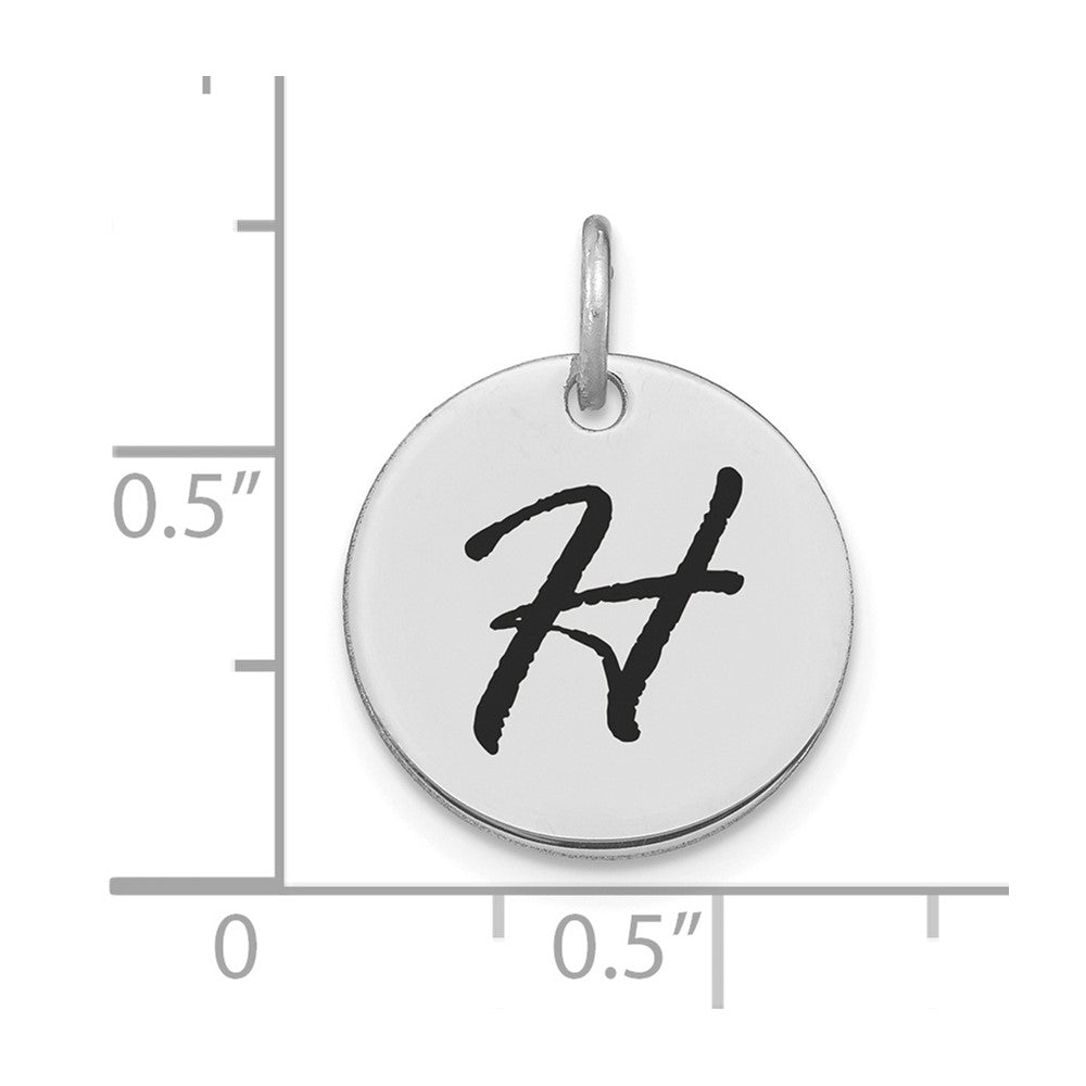 14k White Goldw Polished Black Enamel Letter H Initial Disk Charm