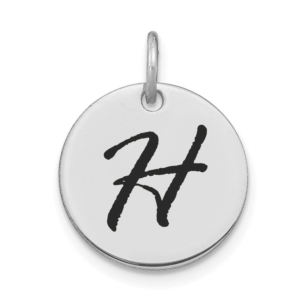 14k White Goldw Polished Black Enamel Letter H Initial Disk Charm