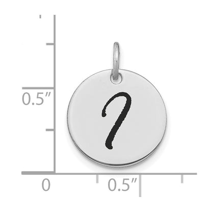 14k White Goldw Polished Black Enamel Letter I Initial Disk Charm