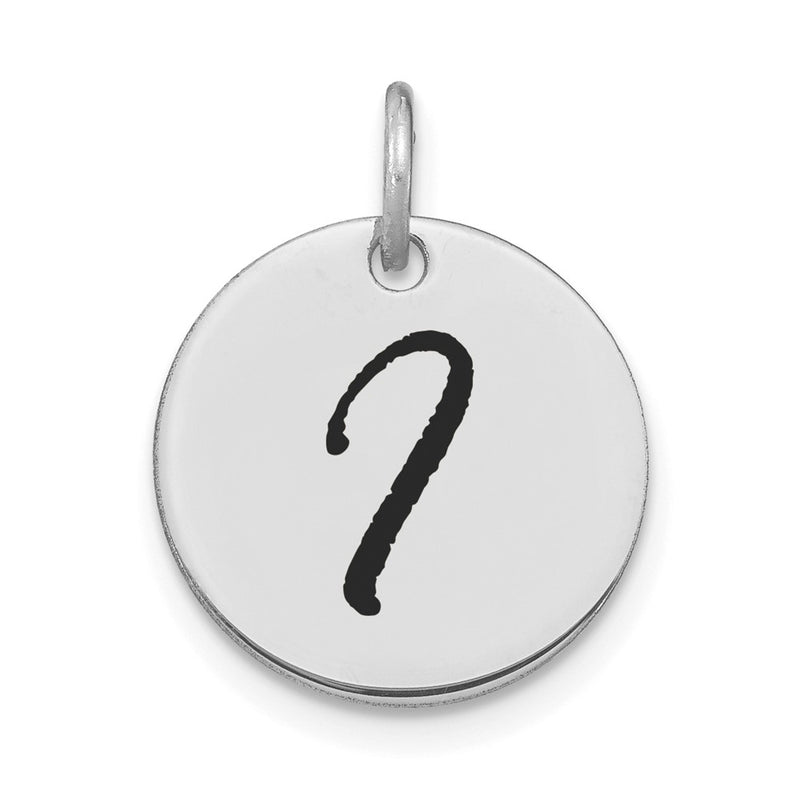 14k White Goldw Polished Black Enamel Letter I Initial Disk Charm
