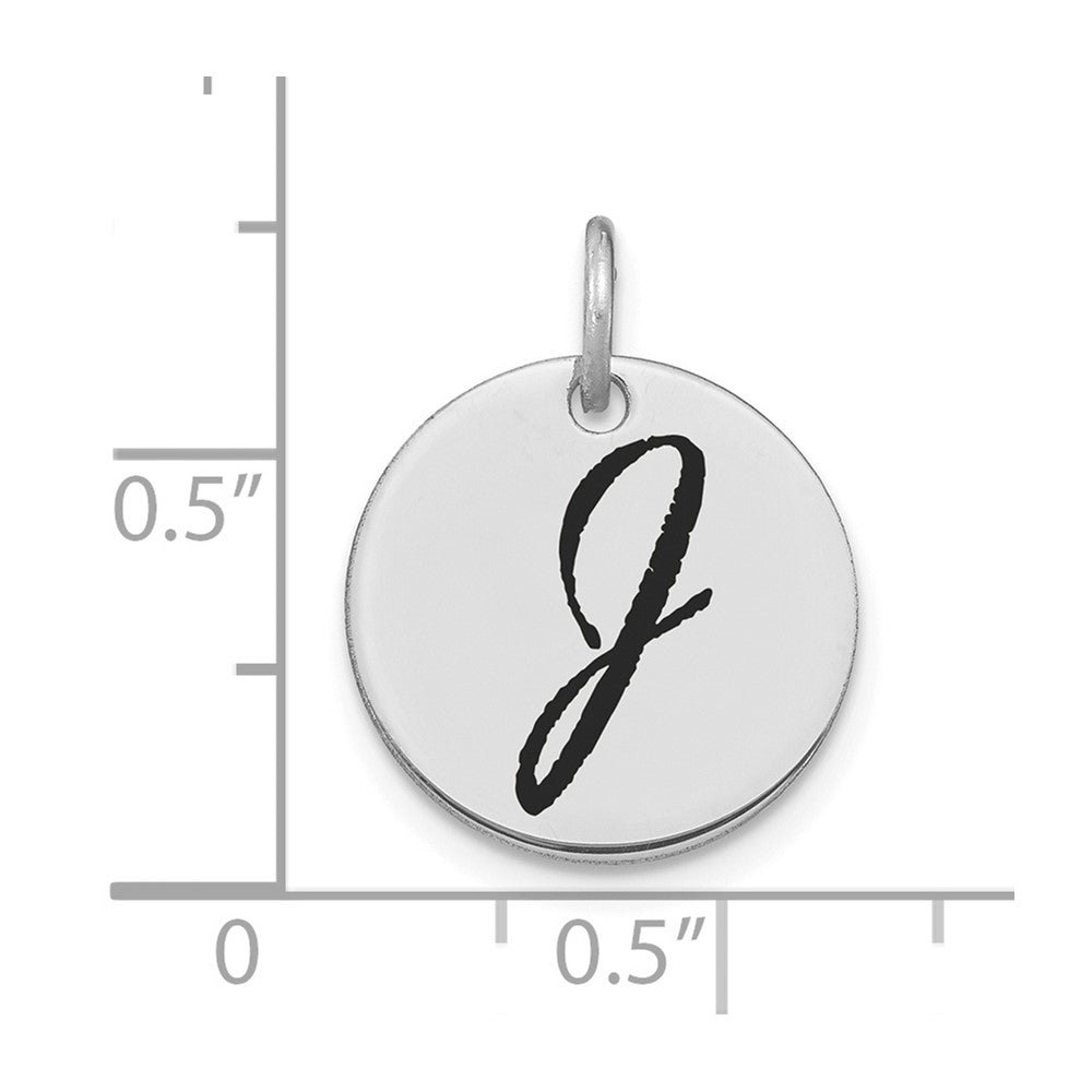 14k White Goldw Polished Black Enamel Letter J Initial Disk Charm