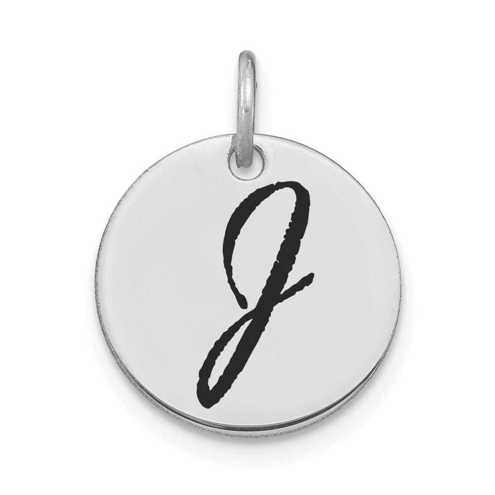 14k White Goldw Polished Black Enamel Letter J Initial Disk Charm