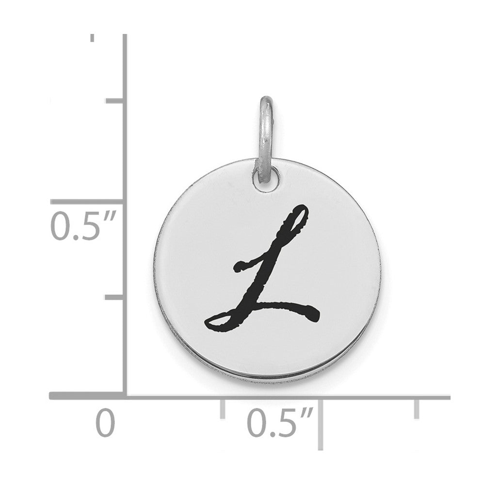 14k White Goldw Polished Black Enamel Letter L Initial Disk Charm