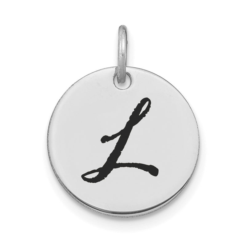 14k White Goldw Polished Black Enamel Letter L Initial Disk Charm
