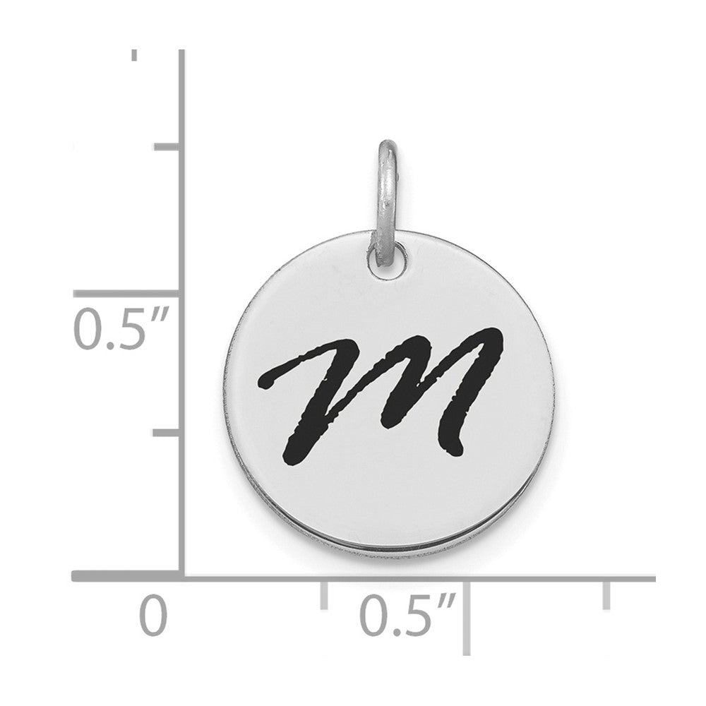 14k White Goldw Polished Black Enamel Letter M Initial Disk Charm