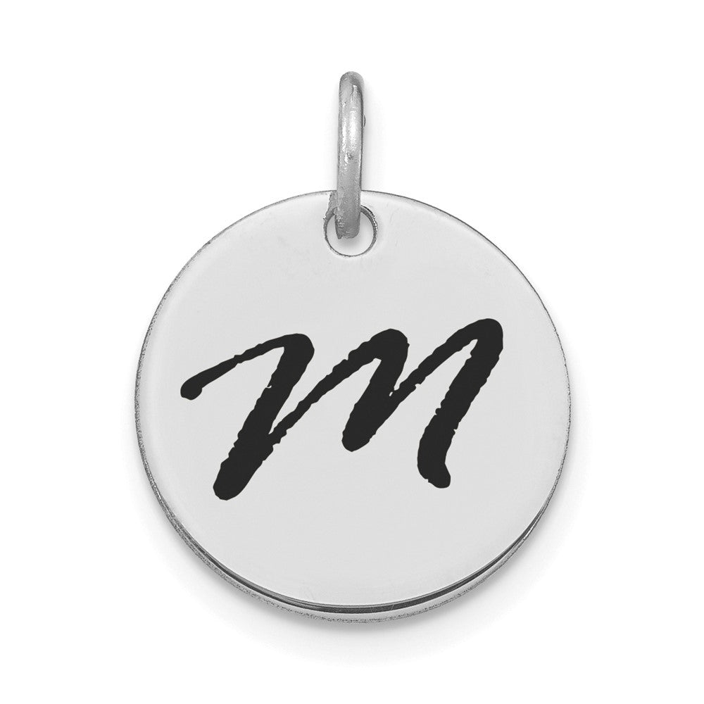 14k White Goldw Polished Black Enamel Letter M Initial Disk Charm