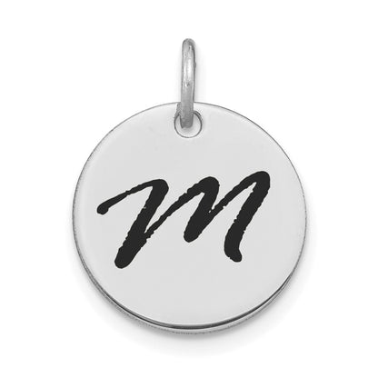 14k White Goldw Polished Black Enamel Letter M Initial Disk Charm