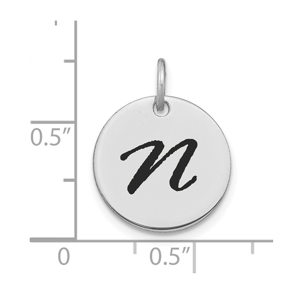 14k White Goldw Polished Black Enamel Letter N Initial Disk Charm