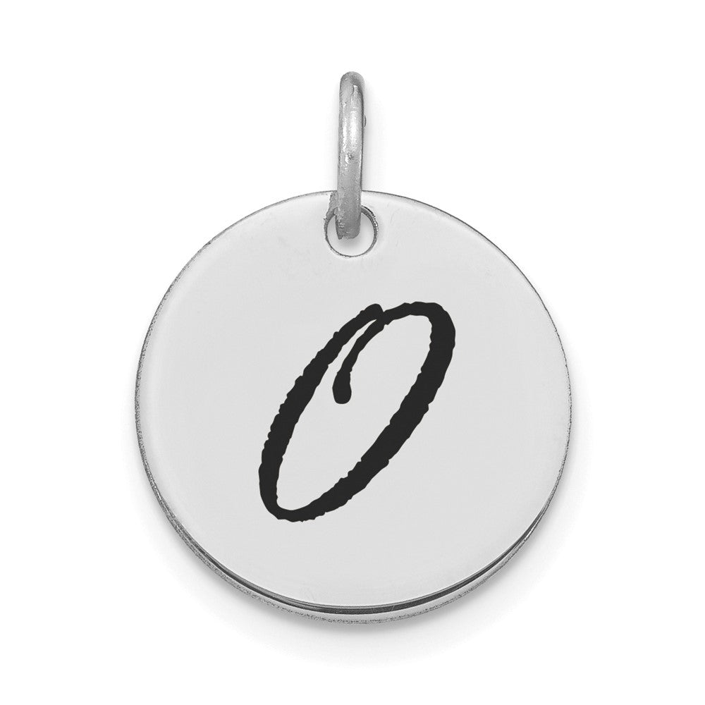14k White Goldw Polished Black Enamel Letter O Initial Disk Charm