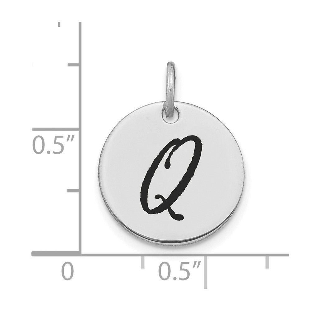 14k White Goldw Polished Black Enamel Letter Q Initial Disk Charm
