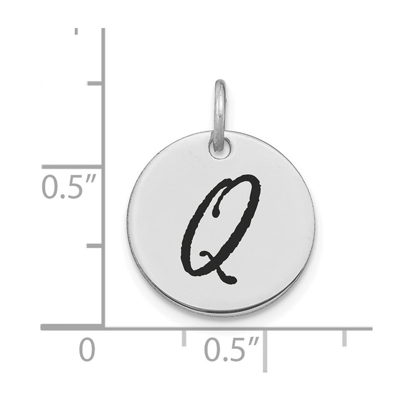 14k White Goldw Polished Black Enamel Letter Q Initial Disk Charm