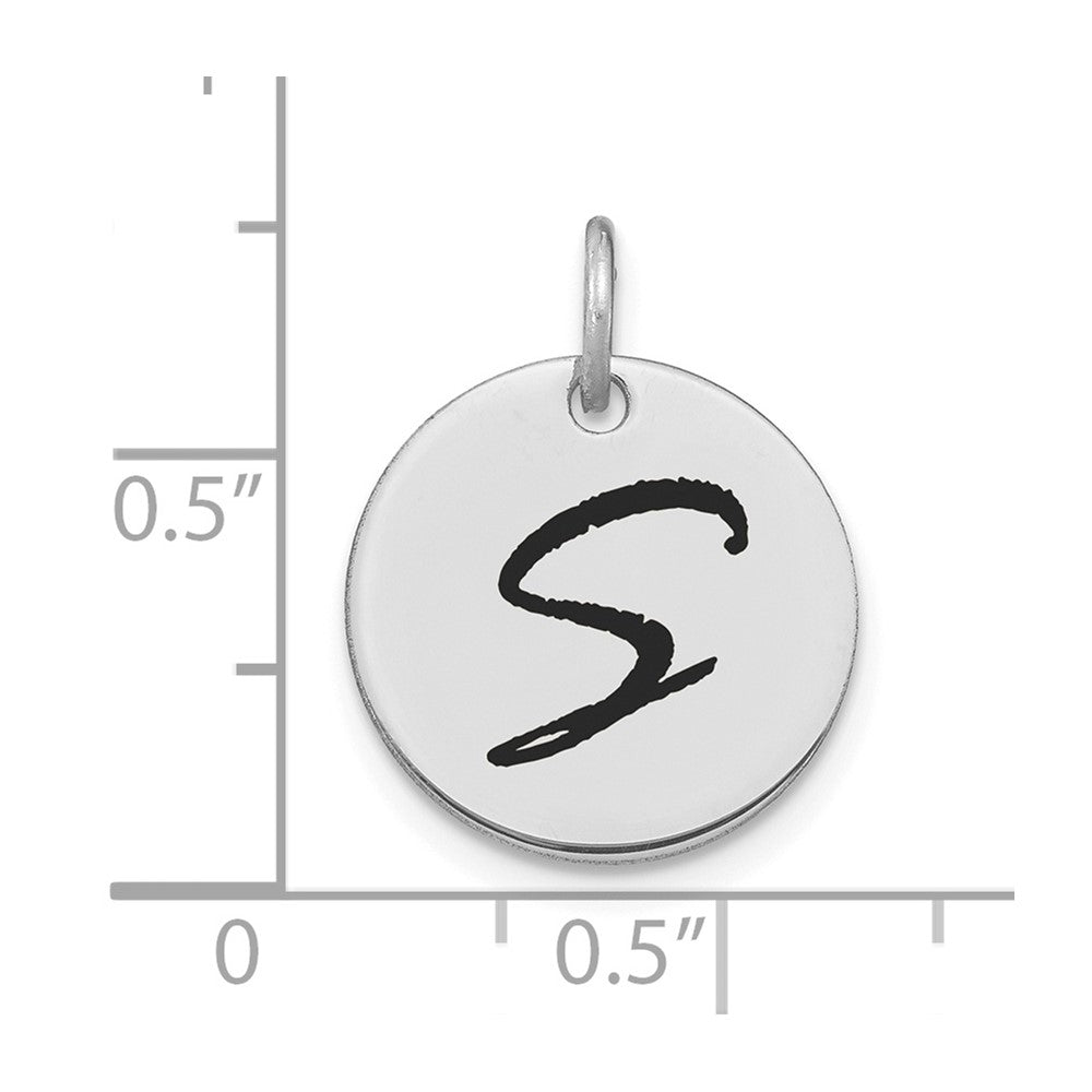 14k White Goldw Polished Black Enamel Letter S Initial Disk Charm