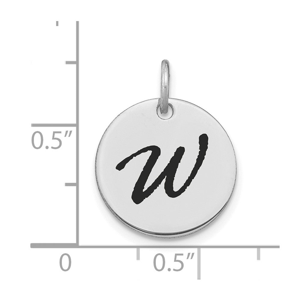 14k White Goldw Polished Black Enamel Letter W Initial Disk Charm