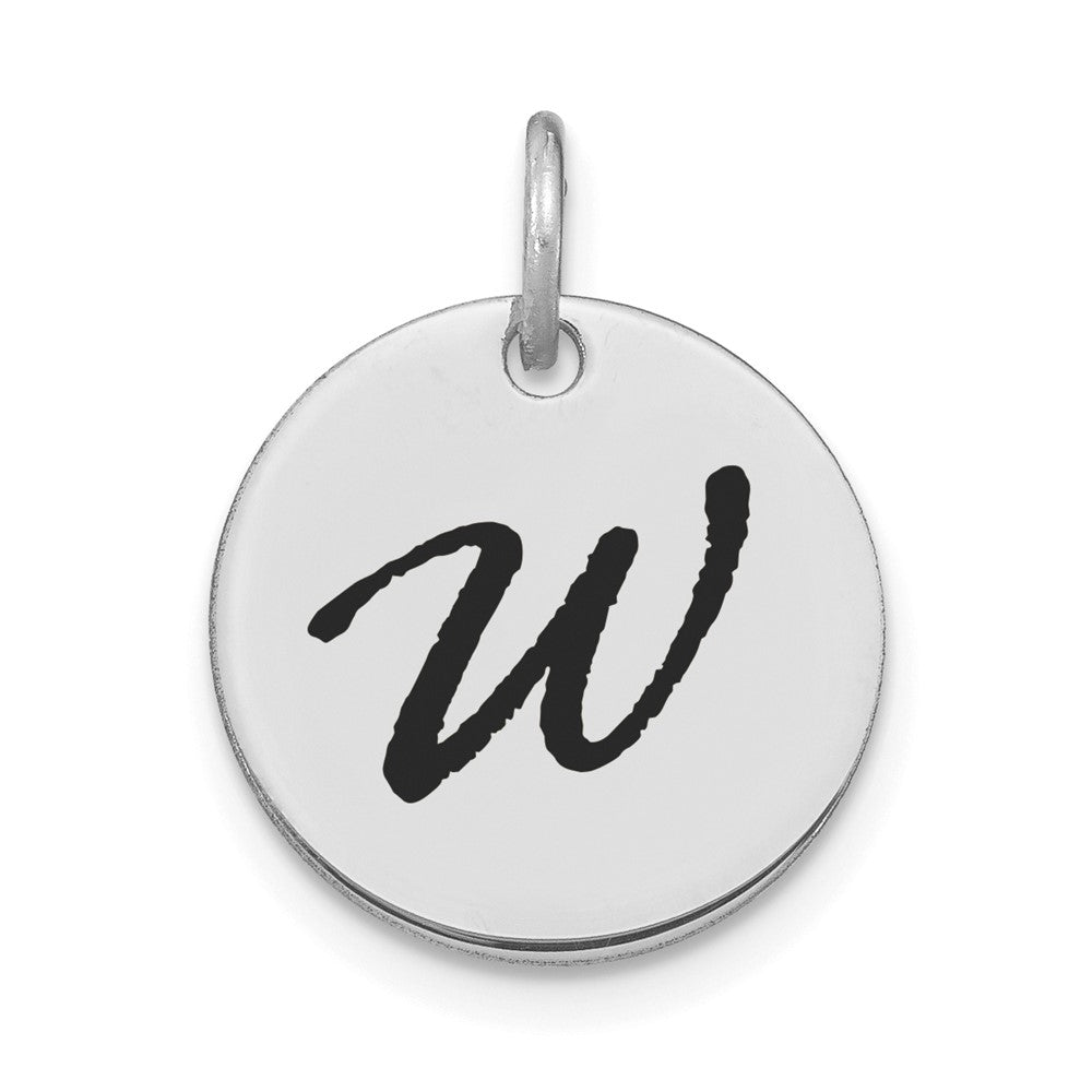 14k White Goldw Polished Black Enamel Letter W Initial Disk Charm