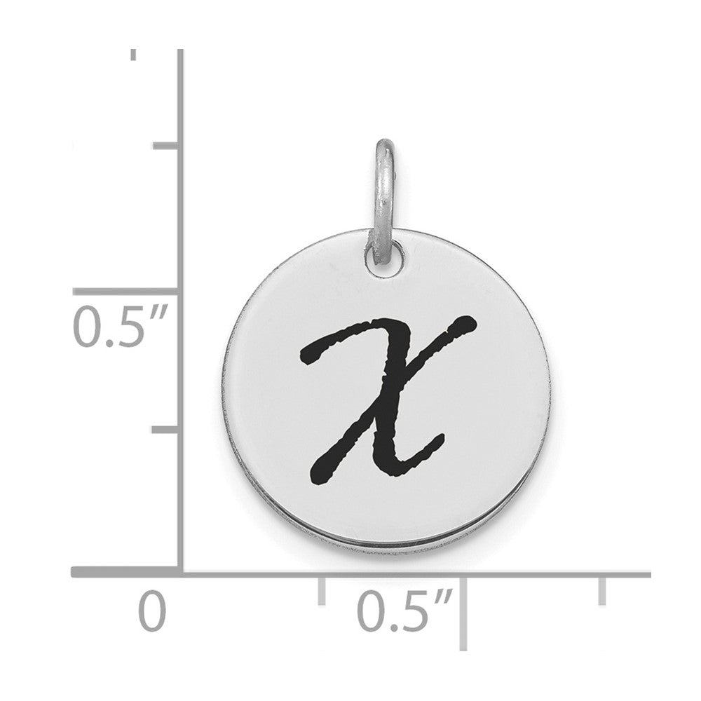 14k White Goldw Polished Black Enamel Letter X Initial Disk Charm
