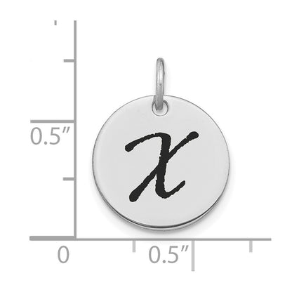 14k White Goldw Polished Black Enamel Letter X Initial Disk Charm