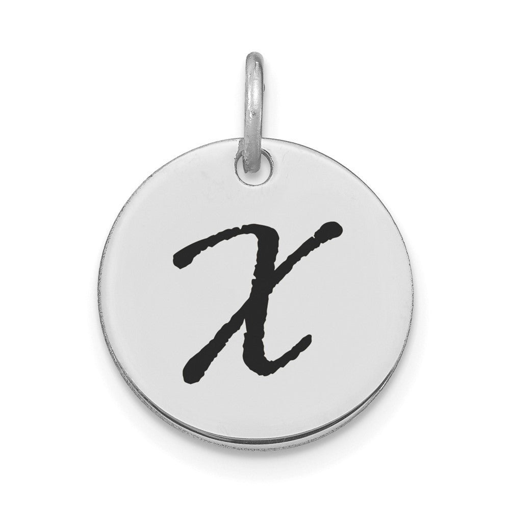 14k White Goldw Polished Black Enamel Letter X Initial Disk Charm